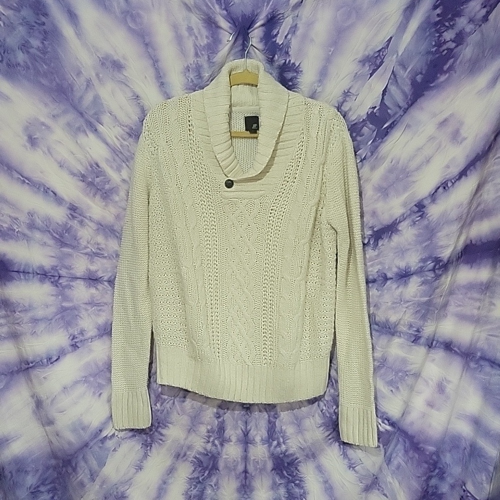 JF J.Ferra Men's White Cable Knit Cowl Sweater Size Small Women's Size Medium